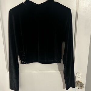 Black velvet long sleeve crop top